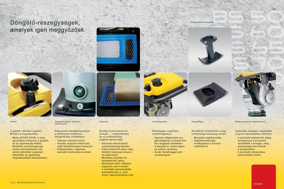 - Motor-START-STOP: a stoppozícióban lekapcsol a gyújtás és az üzemanyag-ellátás. - Beépített üzemanyagcsap, amely automatikusan nyit, amint működteti a gázkart.
