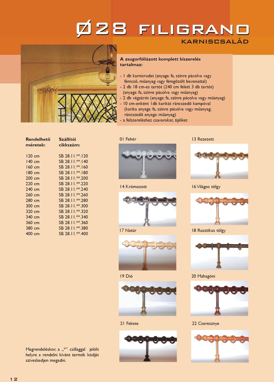 pácolva vagy mûanyag; ráncszedô anyaga: mûanyag) - a felszereléshez csavarokat, tipliket 01 Fehér 13 Rezezett 120 cm SB 28.11.**.120 140 cm SB 28.11.**.140 160 cm SB 28.11.**.160 180 cm SB 28.11.**.180 200 cm SB 28.