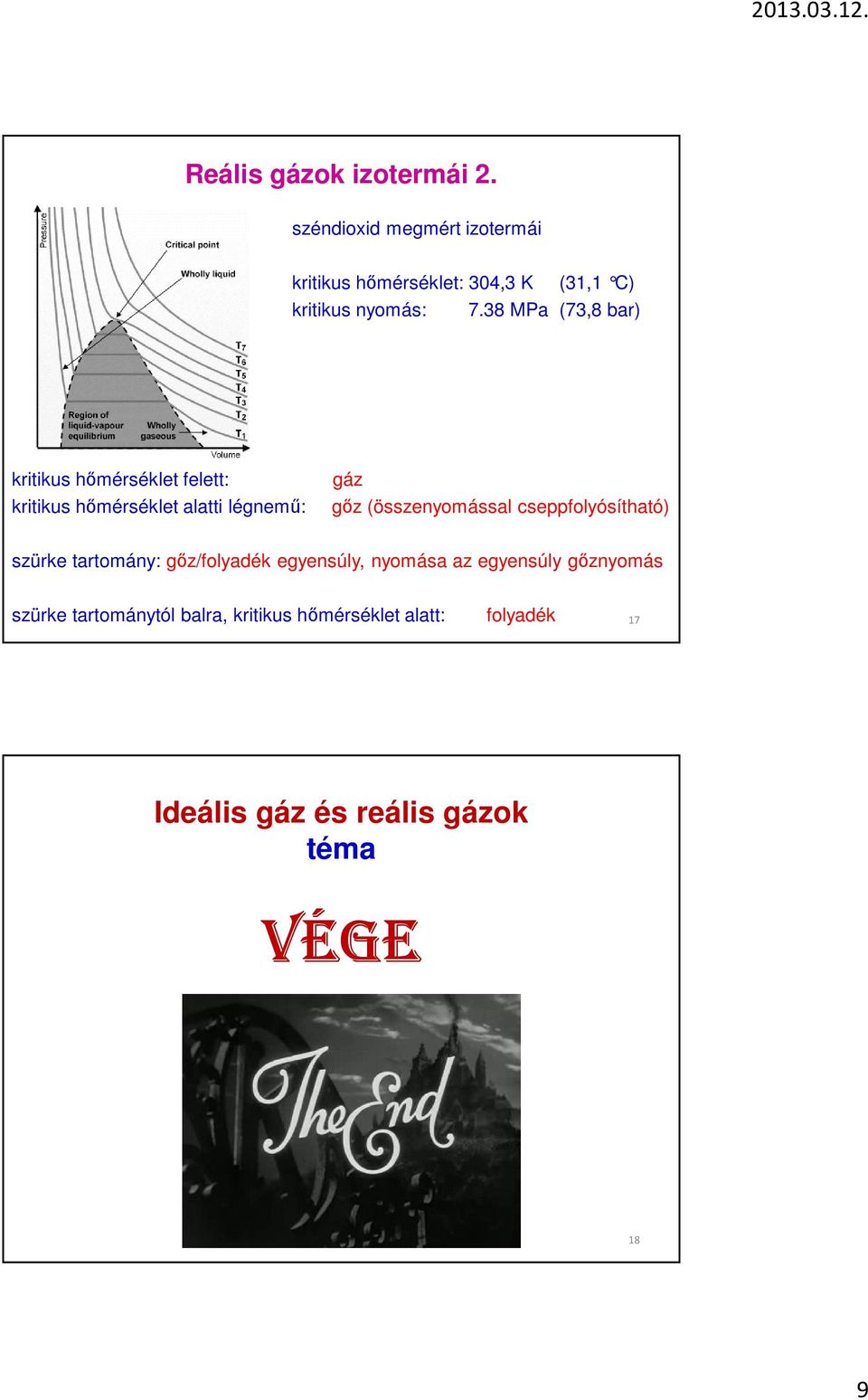 38 MPa (73,8 bar) kritikus hőmérséklet felett: kritikus hőmérséklet alatti légnemű: gáz gőz