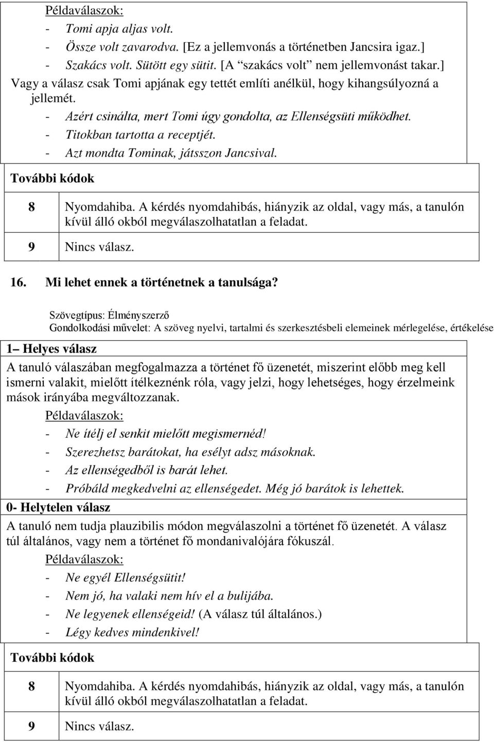 - Azt mondta Tominak, játsszon Jancsival. További kódok 8 Nyomdahiba. A kérdés nyomdahibás, hiányzik az oldal, vagy más, a tanulón kívül álló okból megválaszolhatatlan a feladat. 9 Nincs válasz. 16.