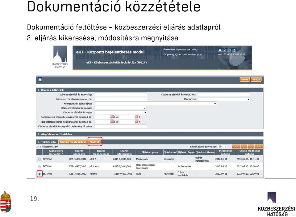 közbeszerzési eljárás adatlapról