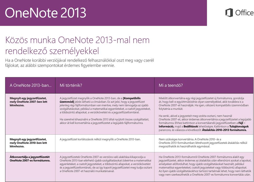 A jegyzetfüzet megnyílik a OneNote 2013-ban, de a [Kompatibilis üzemmód] jelzés látható a címsávban.