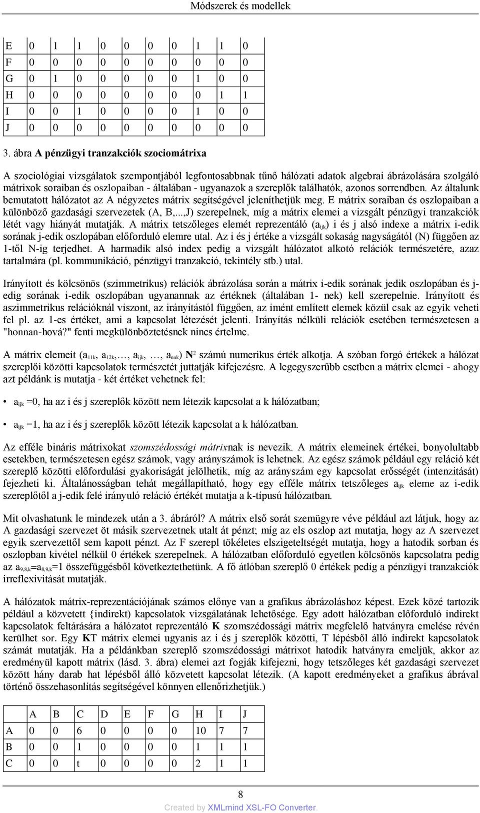 ugyanazok a szereplők találhatók, azonos sorrendben. Az általunk bemutatott hálózatot az A négyzetes mátrix segítségével jeleníthetjük meg.