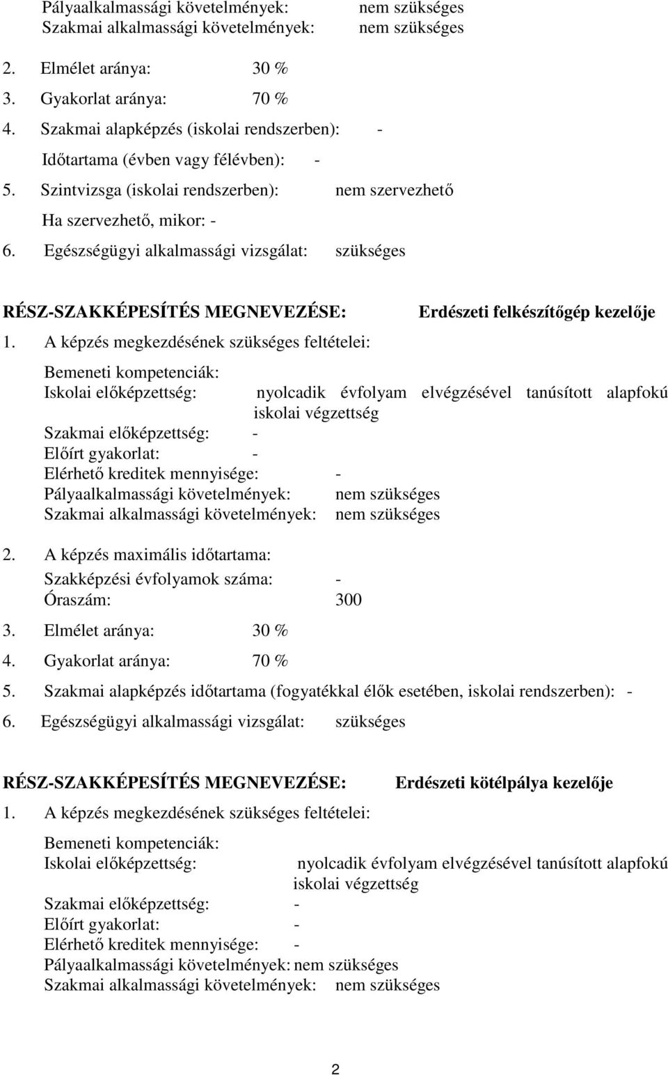 Egészségügyi alkalmassági vizsgálat: szükséges RÉSZ-SZKKÉPESÍTÉS MEGNEVEZÉSE: 1.