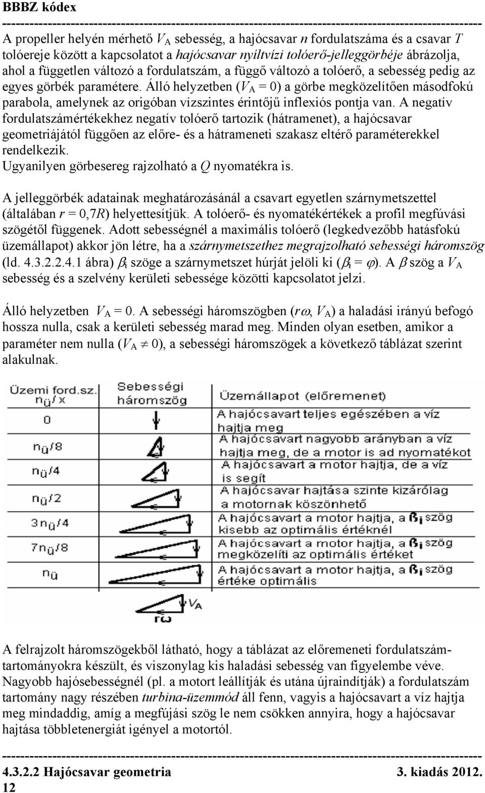 Álló helyzetben (V A = 0) a görbe megközelítően másodfokú parabola, amelynek az origóban vízszintes érintőjű inflexiós pontja van.