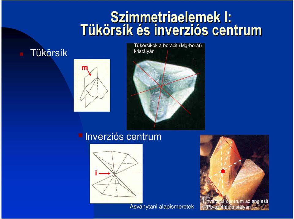 (Mg-borát) kristályán m Inverziós centrum i