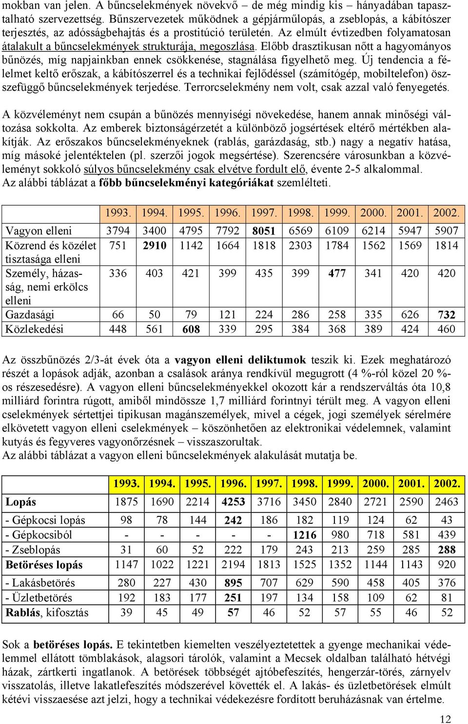 Az elmúlt évtizedben folyamatosan átalakult a bűncselekmények strukturája, megoszlása. Előbb drasztikusan nőtt a hagyományos bűnözés, míg napjainkban ennek csökkenése, stagnálása figyelhető meg.