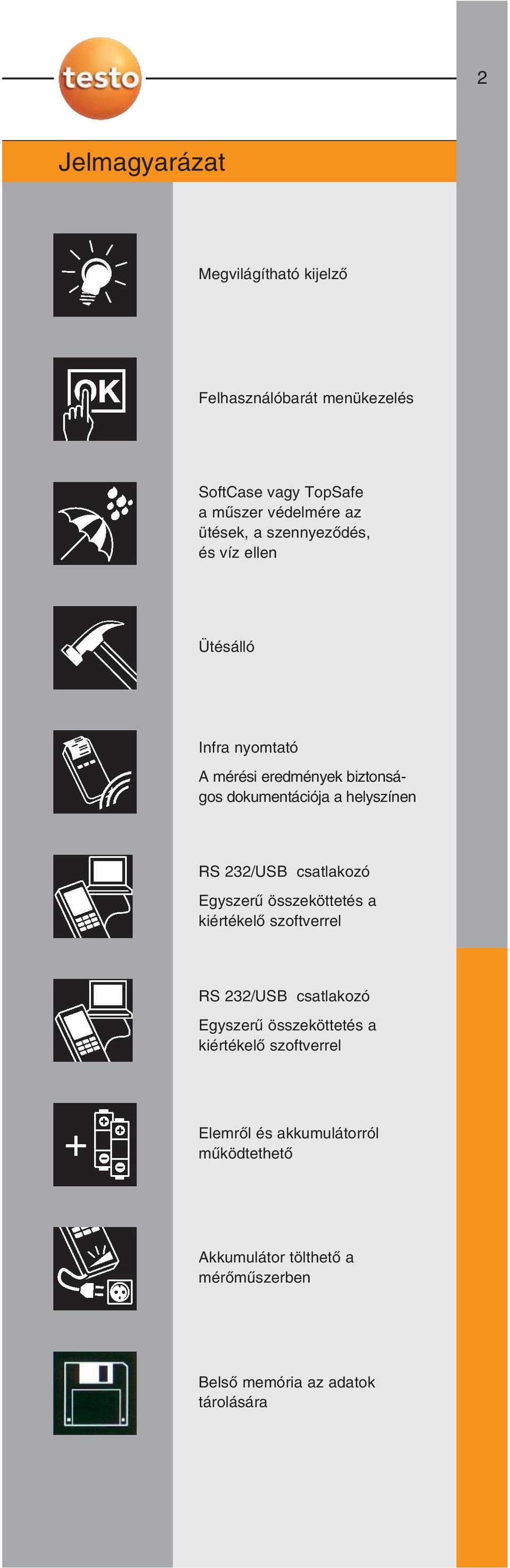 232/USB csatlakozó Egyszerû összeköttetés a kiértékelõ szoftverrel RS 232/USB csatlakozó Egyszerû összeköttetés a