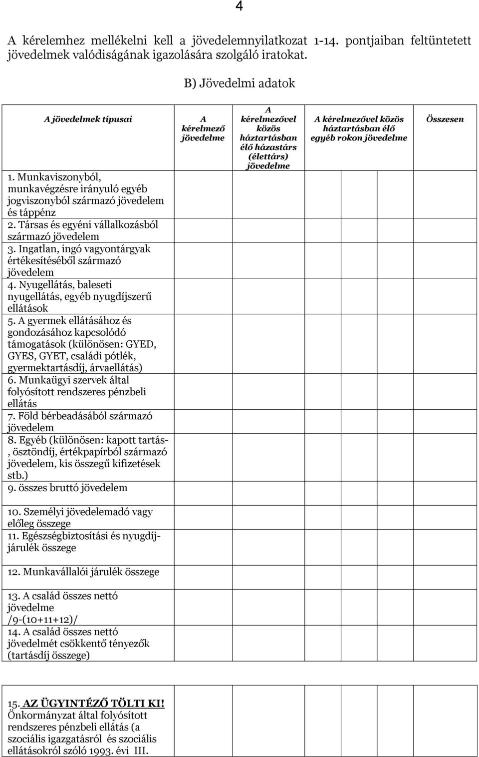 Ingatlan, ingó vagyontárgyak értékesítéséből származó jövedelem 4. Nyugellátás, baleseti nyugellátás, egyéb nyugdíjszerű ellátások 5.