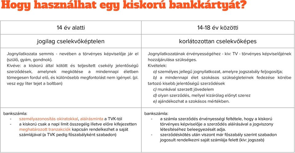 Kivéve: a kiskorú által kötött és teljesített csekély jelentőségű szerződések, amelynek megkötése a mindennapi életben tömegesen fordul elő, és különösebb megfontolást nem igényel. (pl.
