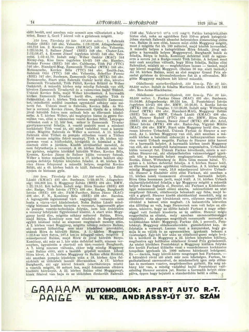 Kremm József (egyleten kívül) 348 ohc. Velocette. 1:32:41.79. Indult még: Wéber Oszkár (MAC) 344 Méray-Jap, Kiss Imre (egyleten kívül) 349 ohc. Humber, Molnár Ferenc (BSE) 348 ohv.