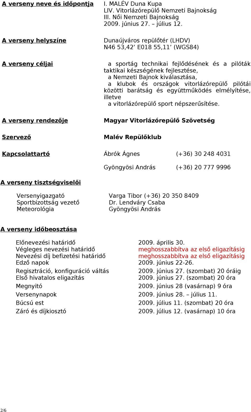 Dunaújváros repülőtér (LHDV) N46 53,42 E018 55,11 (WGS84) a sportág technikai fejlődésének és a pilóták taktikai készségének fejlesztése, a Nemzeti Bajnok kiválasztása, a klubok és országok