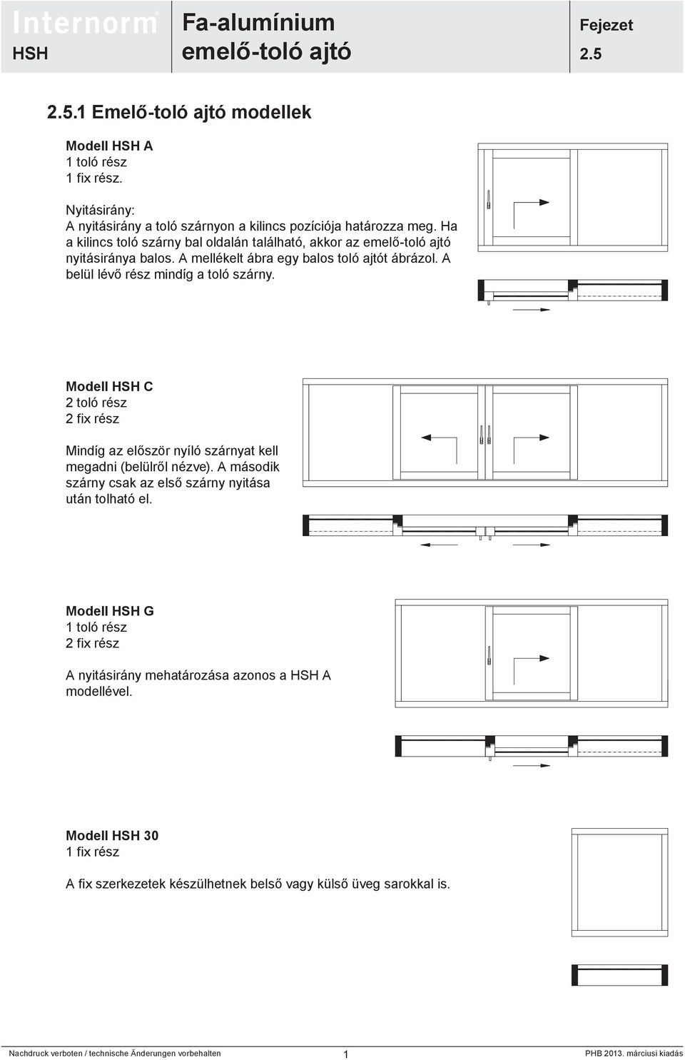 Modell HSH C 2 toló rész 2 fix rész Mindíg az először nyíló szárnyat kell megadni (belülről nézve). A második szárny csak az első szárny nyitása után tolható el.