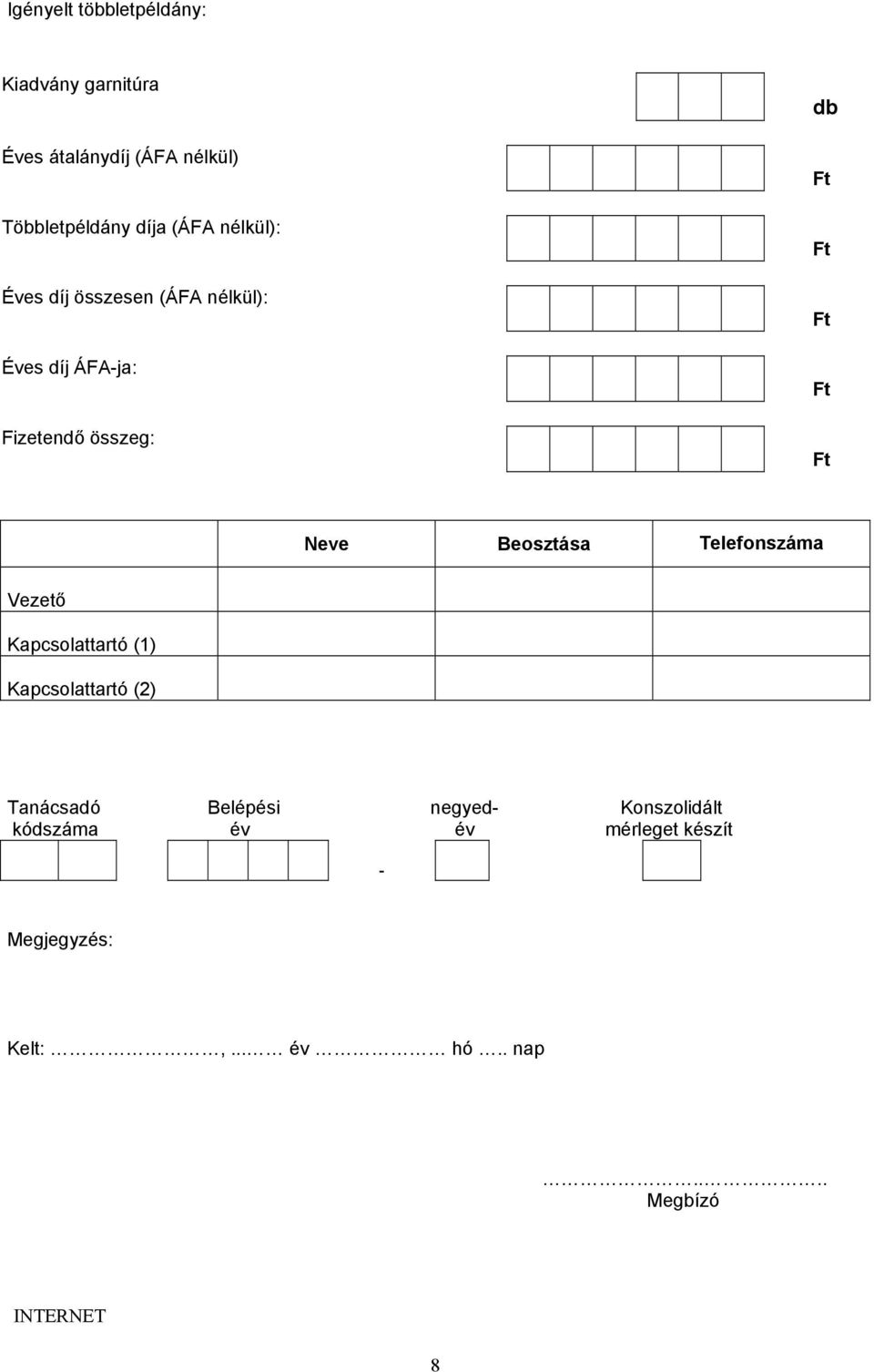 Beosztása Telefonszáma Vezető Kapcsolattartó (1) Kapcsolattartó (2) Tanácsadó Belépési negyed-