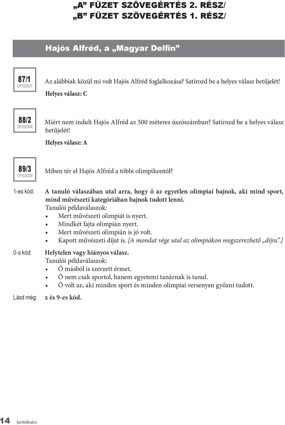 Helyes válasz: A 89/3 OF02009 Miben tér el Hajós Alfréd a többi olimpikontól?