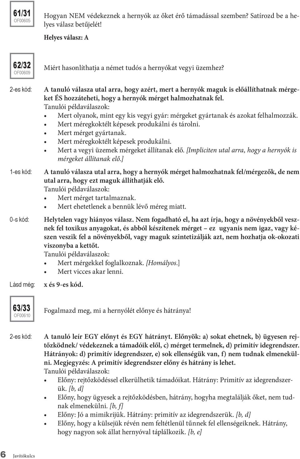 2-es kód: A tanuló válasza utal arra, hogy azért, mert a hernyók maguk is előállíthatnak mérgeket ÉS hozzáteheti, hogy a hernyók mérget halmozhatnak fel.