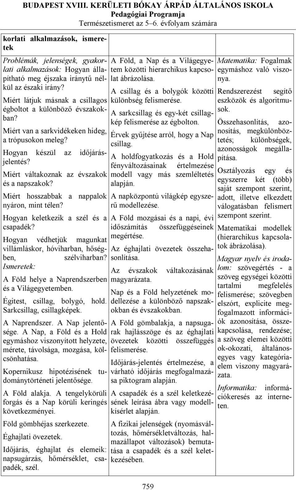 Hogyan keletkezik a szél és a csapadék? Hogyan védhetjük magunkat villámláskor, hóviharban, hőségben, szélviharban? Ismeretek: A Föld helye a Naprendszerben és a Világegyetemben.