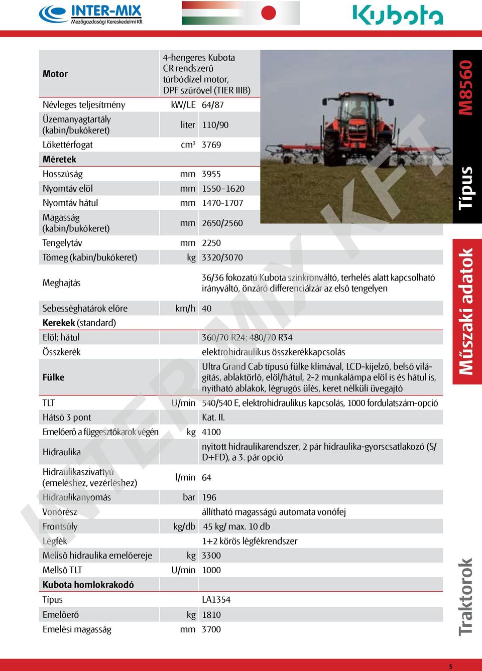 alatt kapcsolható irányváltó, önzáró differenciálzár az első tengelyen Sebességhatárok előre km/h 40 Kerekek (standard) Elöl; hátul 360/70 R24; 480/70 R34 Összkerék elektrohidraulikus