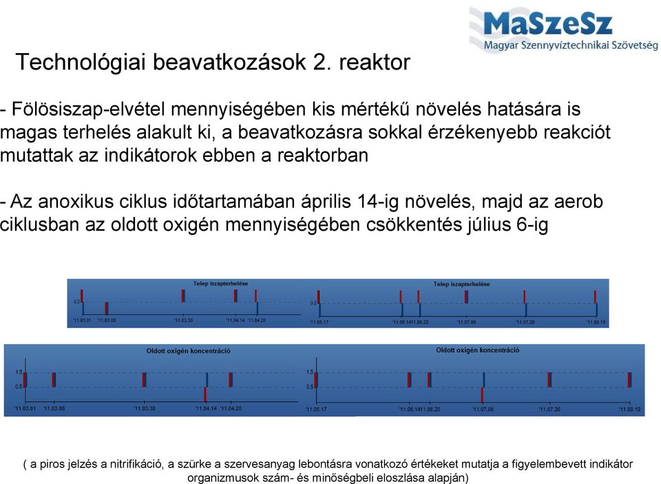 érzékenyebb reakciót mutattak az indikátorok ebben a reaktorban - Az anoxikus ciklus időtartamában április 14-ig növelés, majd az