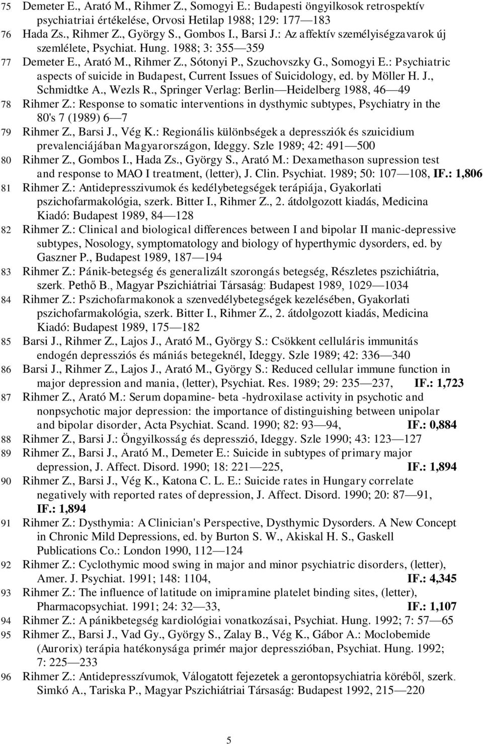 : Psychiatric aspects of suicide in Budapest, Current Issues of Suicidology, ed. by Möller H. J., Schmidtke A., Wezls R., Springer Verlag: Berlin Heidelberg 1988, 46 49 78 Rihmer Z.