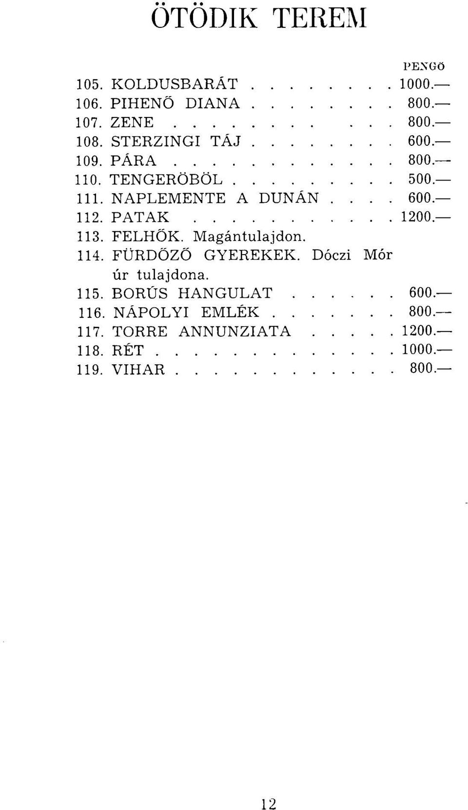 PATAK 1200. 113. FELHŐK. Magántulajdon. 114. FÜRDŐZŐ GYEREKEK. Dóczi Mór úr tulajdona. 115.