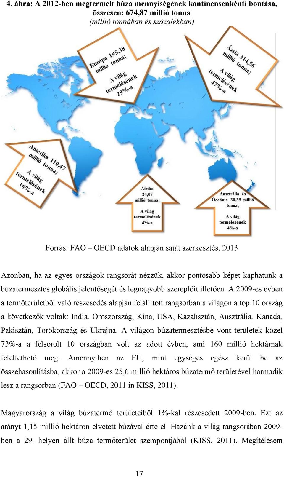 A 2009-es évben a termőterületből való részesedés alapján felállított rangsorban a világon a top 10 ország a következők voltak: India, Oroszország, Kína, USA, Kazahsztán, Ausztrália, Kanada,
