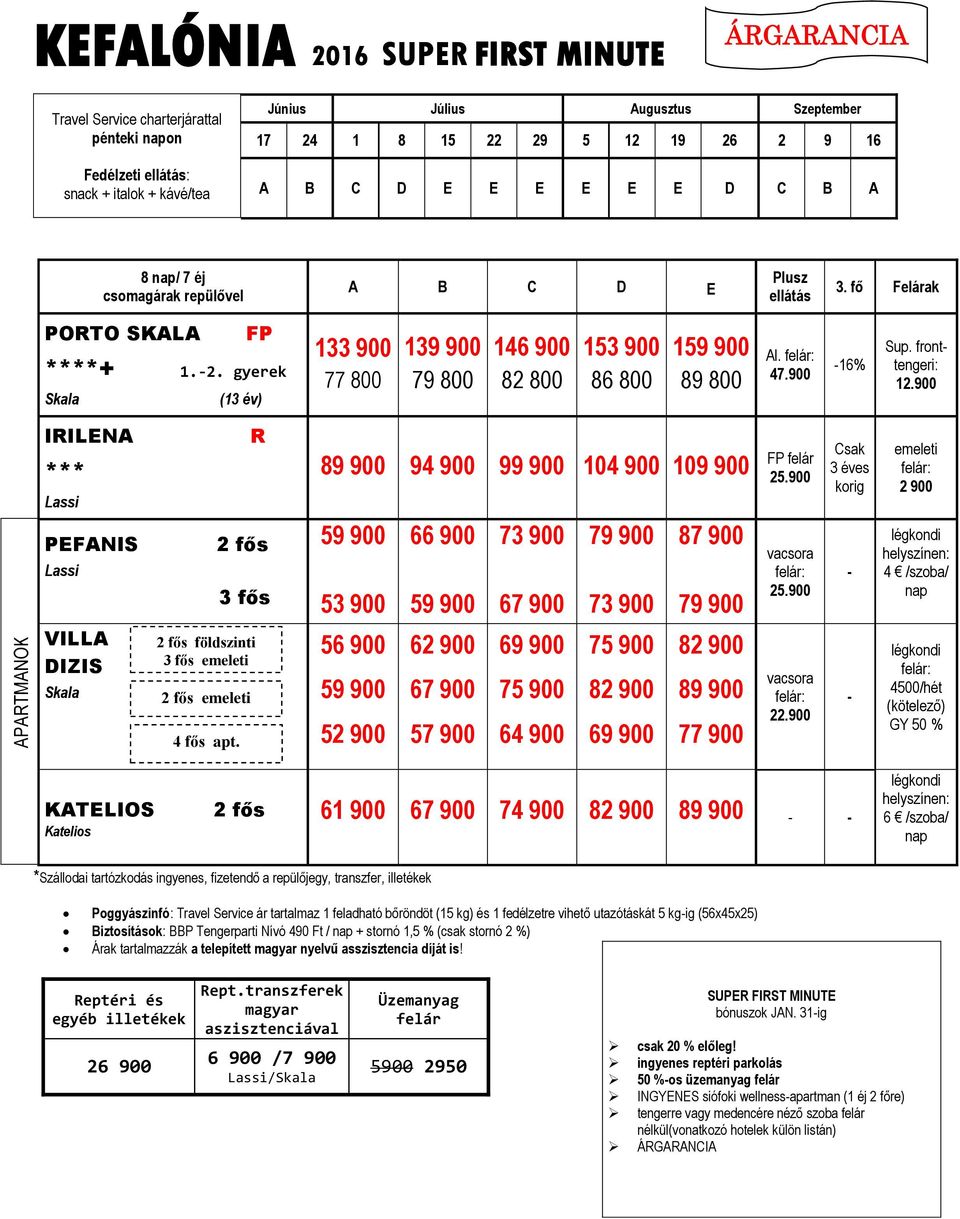fronttengeri: 12.900 IILENA *** Lassi PEFANIS Lassi 3 fős 89 900 94 900 104 900 109 900 59 900 66 900 73 900 79 900 87 900 53 900 59 900 67 900 73 900 79 900 felár 25.900 vacsora 25.