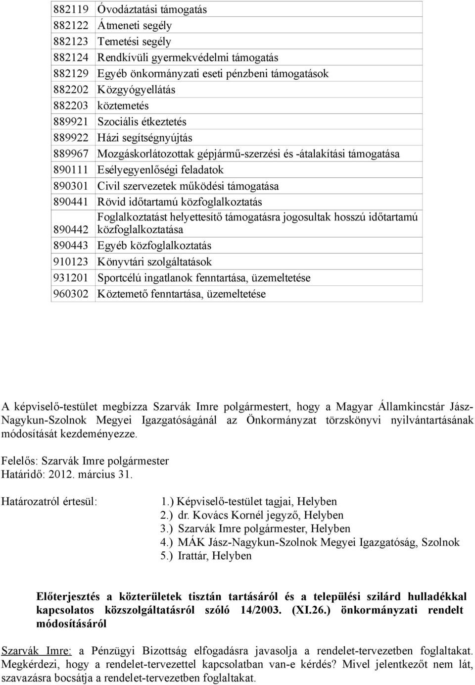 szervezetek működési támogatása 890441 Rövid időtartamú közfoglalkoztatás Foglalkoztatást helyettesítő támogatásra jogosultak hosszú időtartamú 890442 közfoglalkoztatása 890443 Egyéb