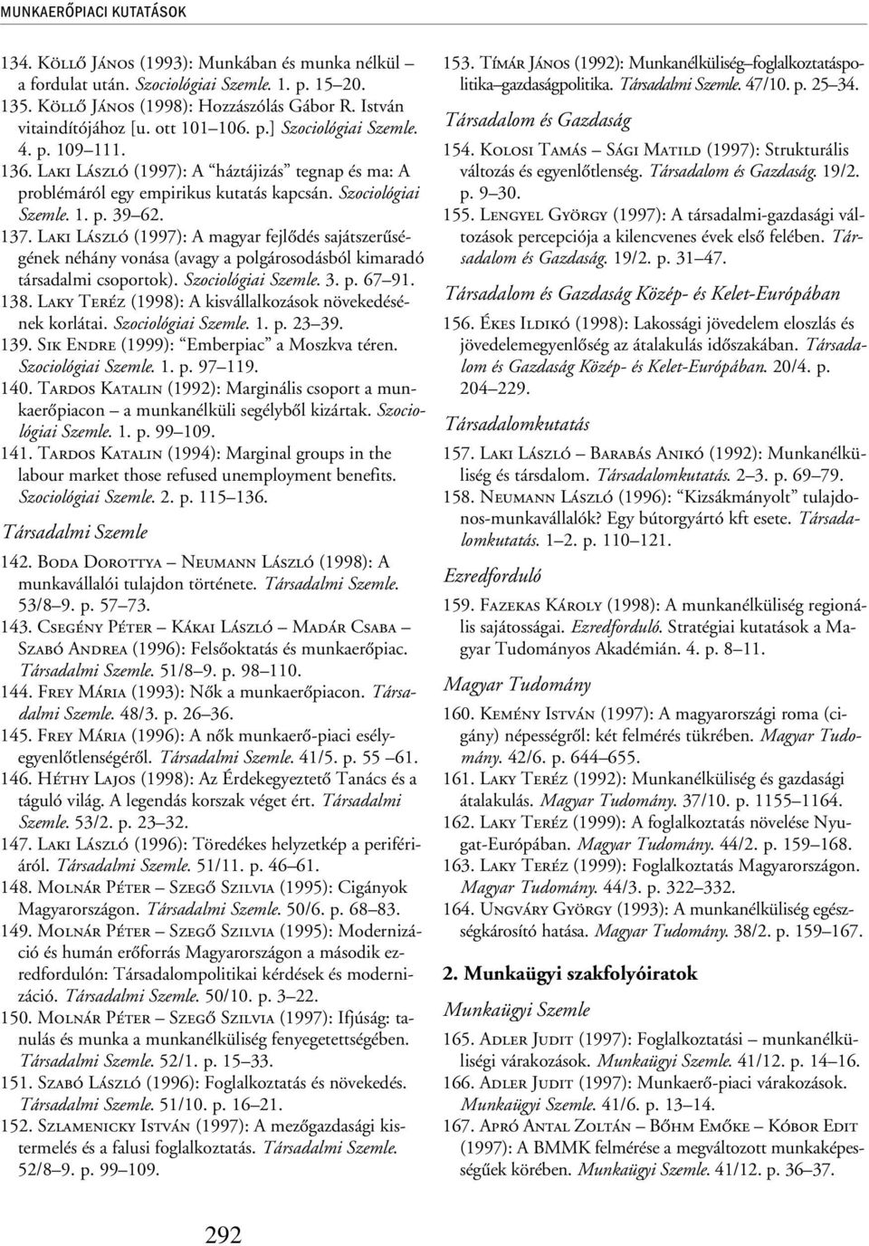 Laki László (1997): A magyar fejlõdés sajátszerûségének néhány vonása (avagy a polgárosodásból kimaradó társadalmi csoportok). Szociológiai Szemle. 3. p. 67 91. 138.