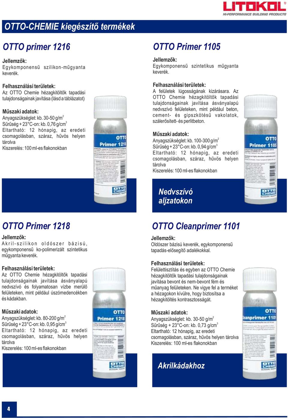 Az OTTO Chemie hézagkitöltők tapadási tulajdonságainak javítása ásványalapú nedvszívó felületeken, mint például beton, cement- és gipszkötésű vakolatok, szálerősített- és perlitbeton.