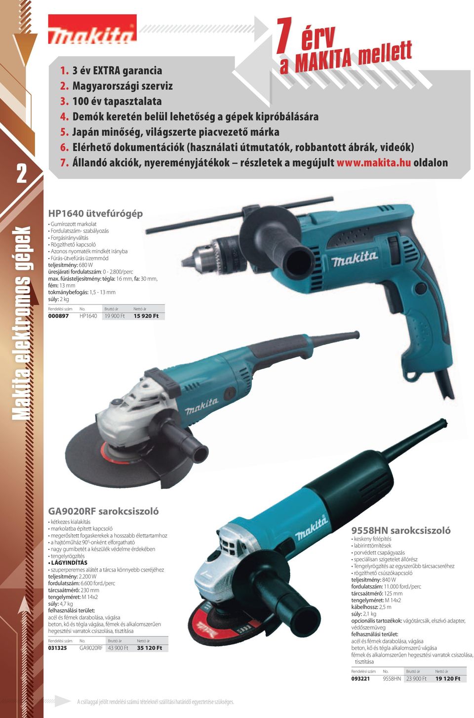 hu oldalon Makita elektromos gépek HP1640 ütvefúrógép Gumírozott markolat Fordulatszám- szabályozás Forgásirányváltás Rögzíthető kapcsoló Azonos nyomaték mindkét irányba Fúrás-ütvefúrás üzemmód