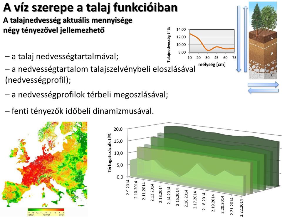 jellemezhető 8,00 a talaj nedvességtartalmával; a nedvességtartalom talajszelvénybeli eloszlásával (nedvességprofil); a