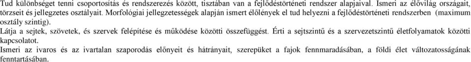 Morfológiai jellegzetességek alapján ismert élőlények el tud helyezni a fejlődéstörténeti rendszerben (maximum osztály szintig).