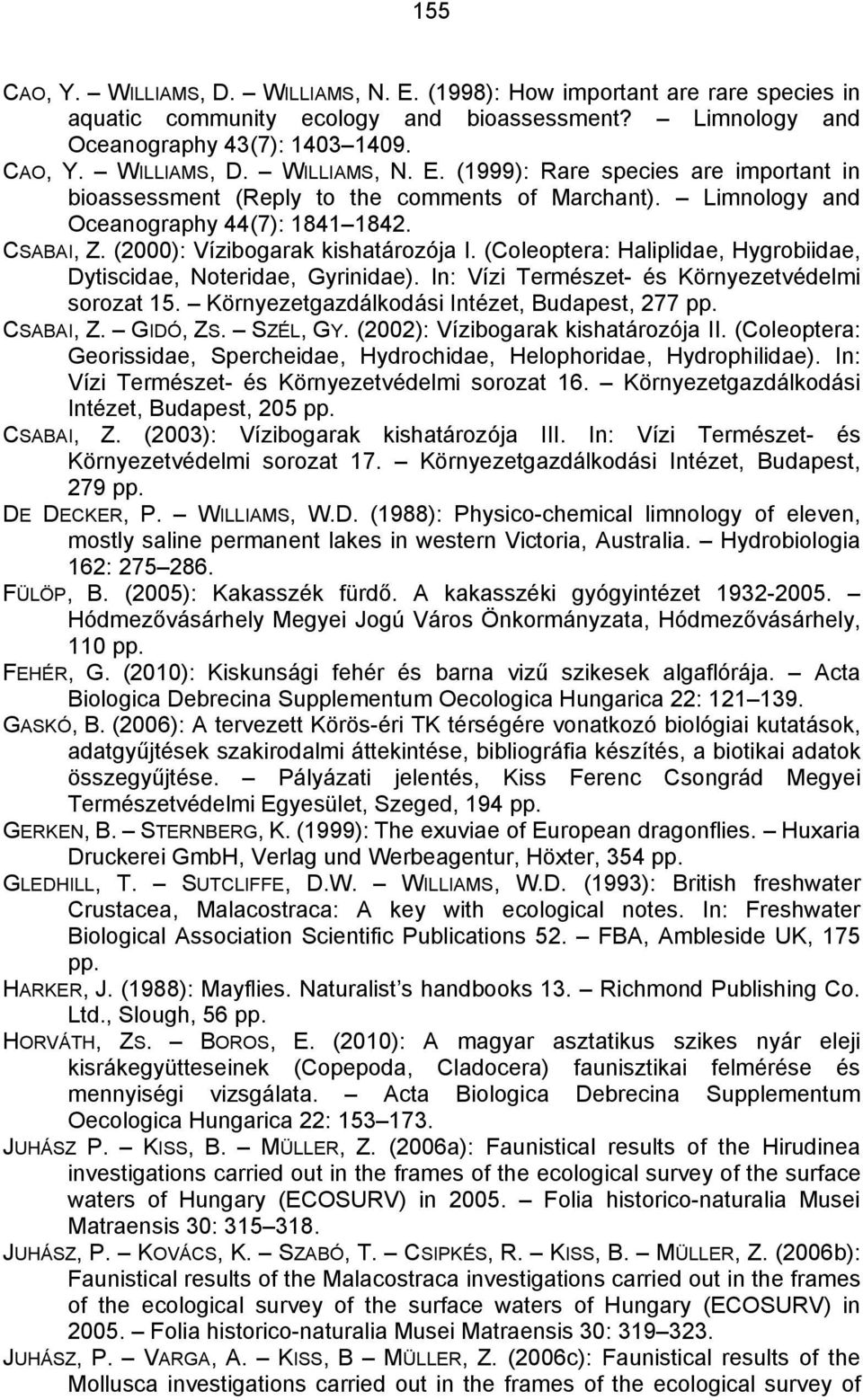 In: Vízi Természet- és Környezetvédelmi sorozat 15. Környezetgazdálkodási Intézet, Budapest, 277 pp. CSABAI, Z. GIDÓ, ZS. SZÉL, GY. (2002): Vízibogarak kishatározója II.