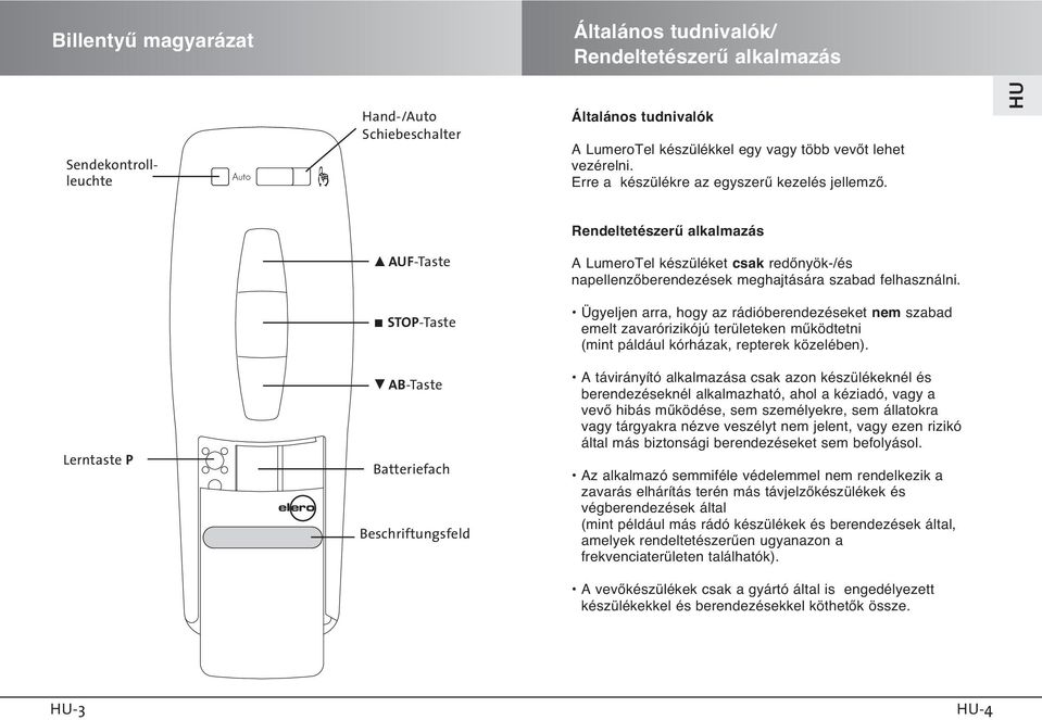 elero LumeroTel Nr Használati utasítás Kérem a használati utasítást Œrizze  - PDF Ingyenes letöltés