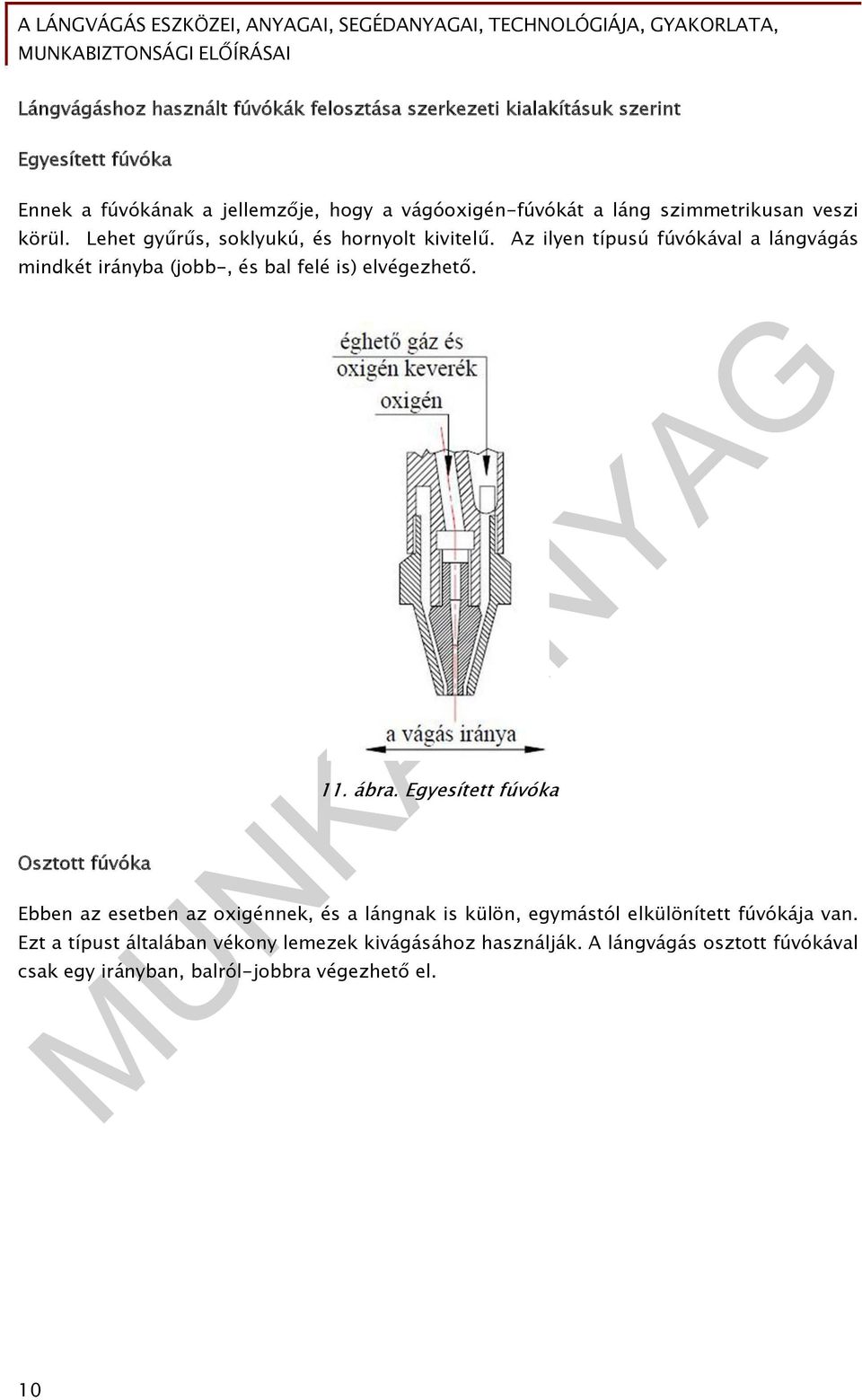 Az ilyen típusú fúvókával a lángvágás mindkét irányba (jobb-, és bal felé is) elvégezhető. Osztott fúvóka 11. ábra.