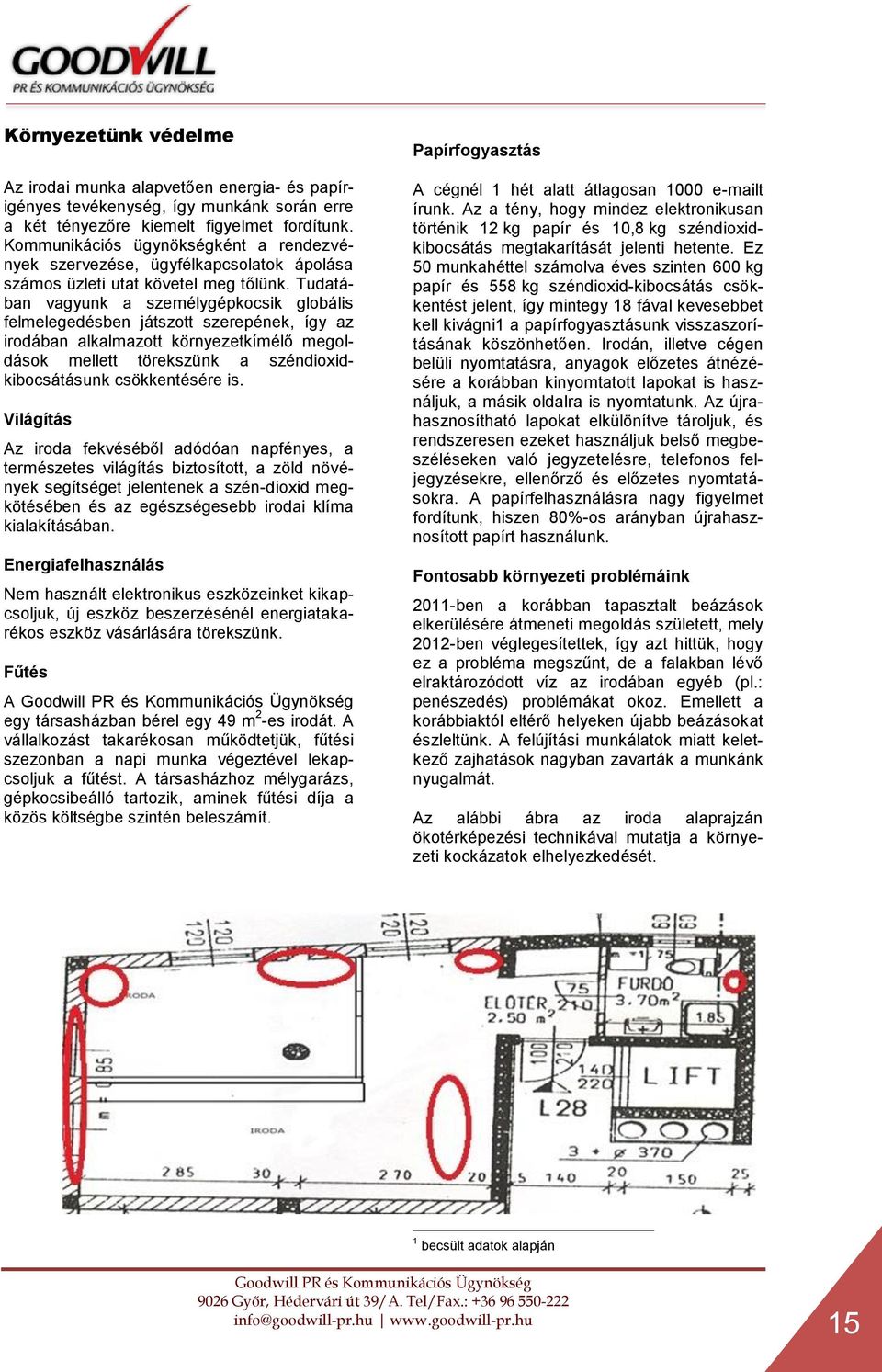 Tudatában vagyunk a személygépkocsik globális felmelegedésben játszott szerepének, így az irodában alkalmazott környezetkímélő megoldások mellett törekszünk a széndioxidkibocsátásunk csökkentésére is.