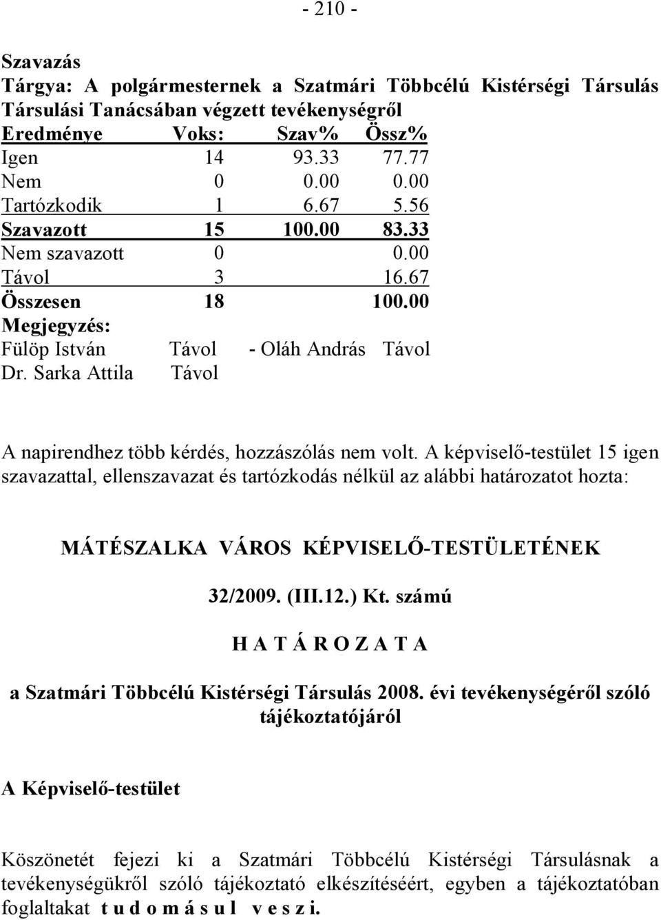 Sarka Attila Távol A napirendhez több kérdés, hozzászólás nem volt.