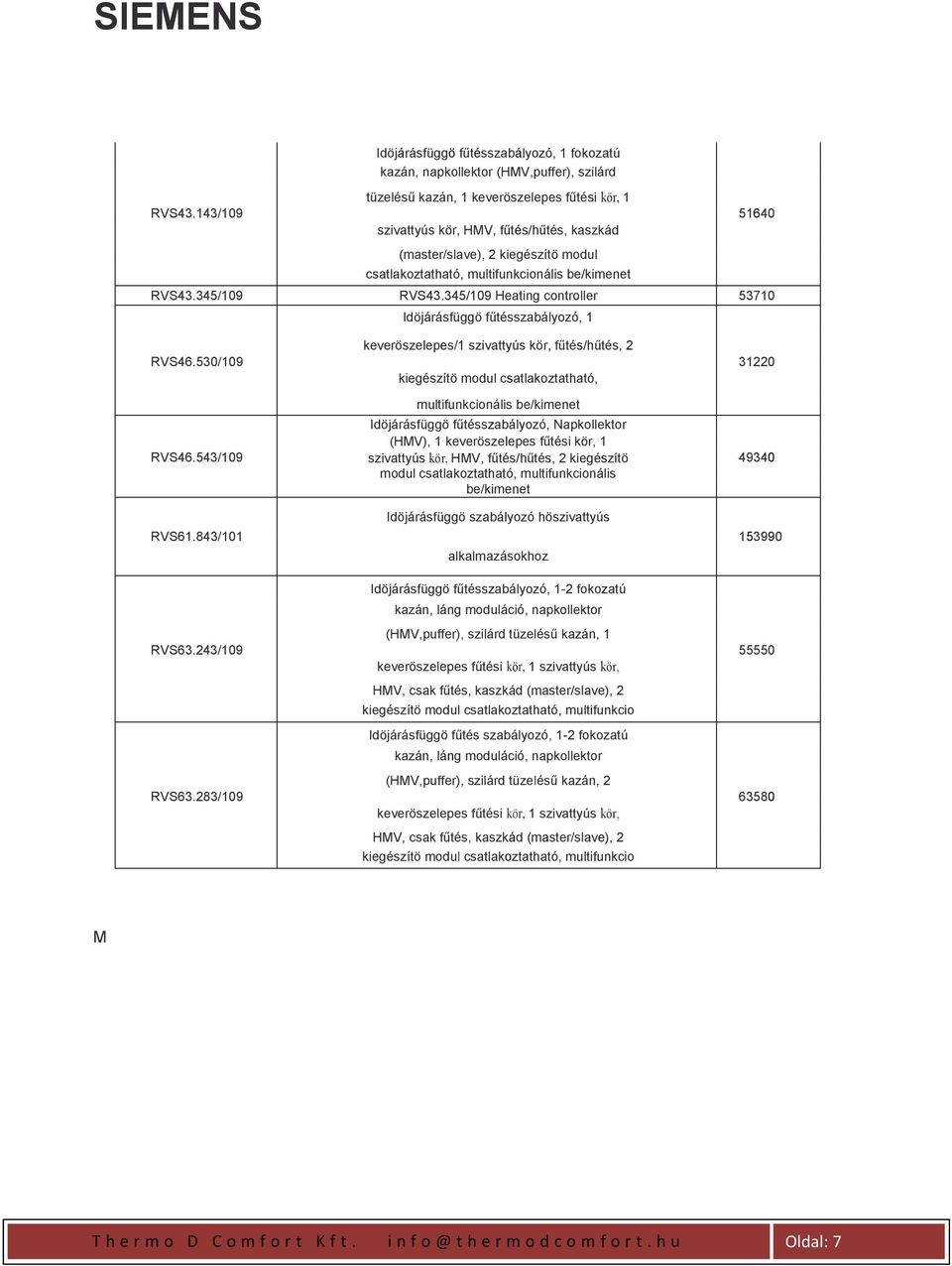 (master/slave), 2 kiegészítö modul RVS43.345/109 RVS43.345/109 Heating controller 53710 Idöjárásfüggö fűtésszabályozó, 1 RVS46.