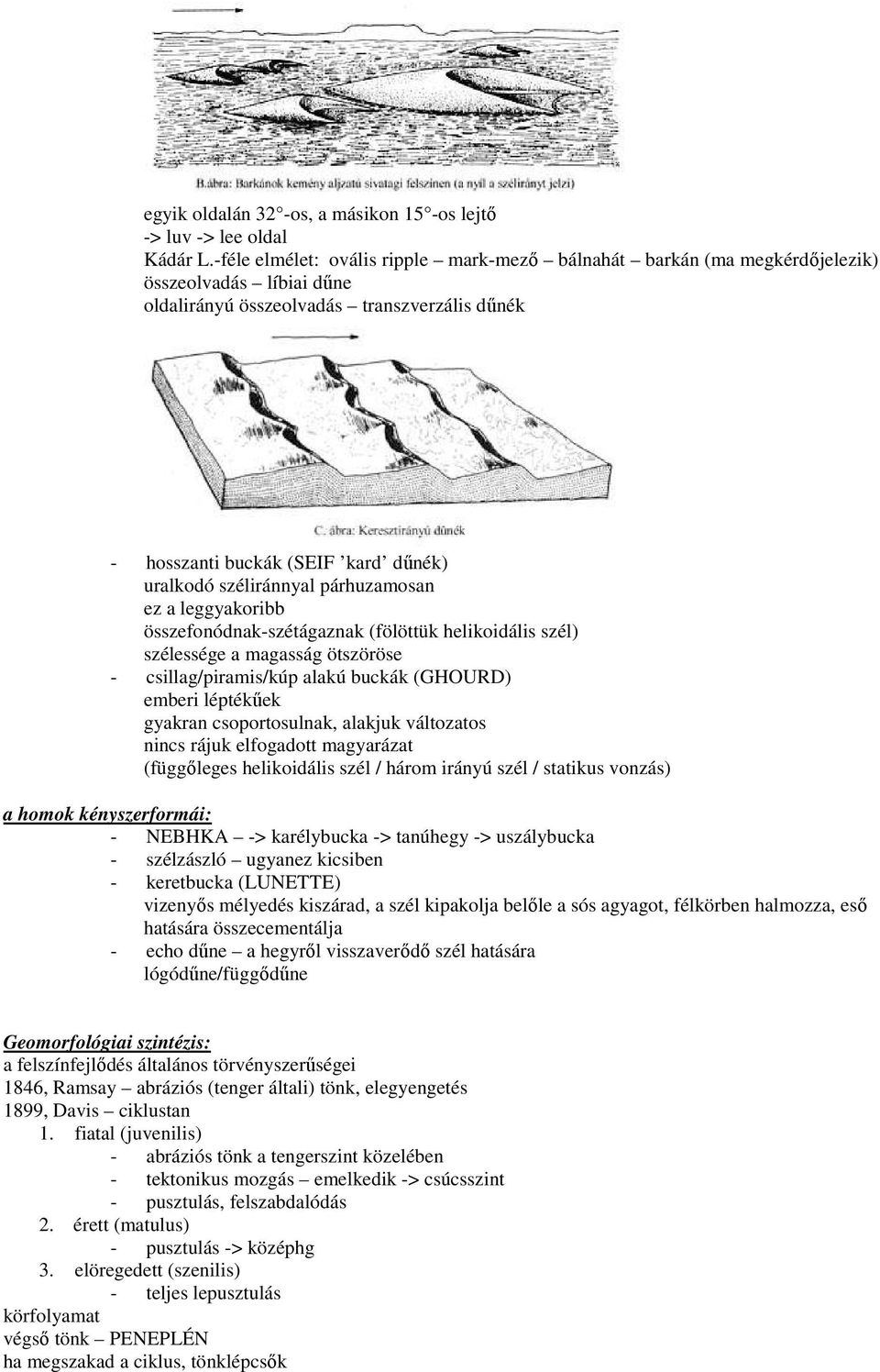 széliránnyal párhuzamosan ez a leggyakoribb összefonódnak-szétágaznak (fölöttük helikoidális szél) szélessége a magasság ötszöröse - csillag/piramis/kúp alakú buckák (GHOURD) emberi léptékőek gyakran