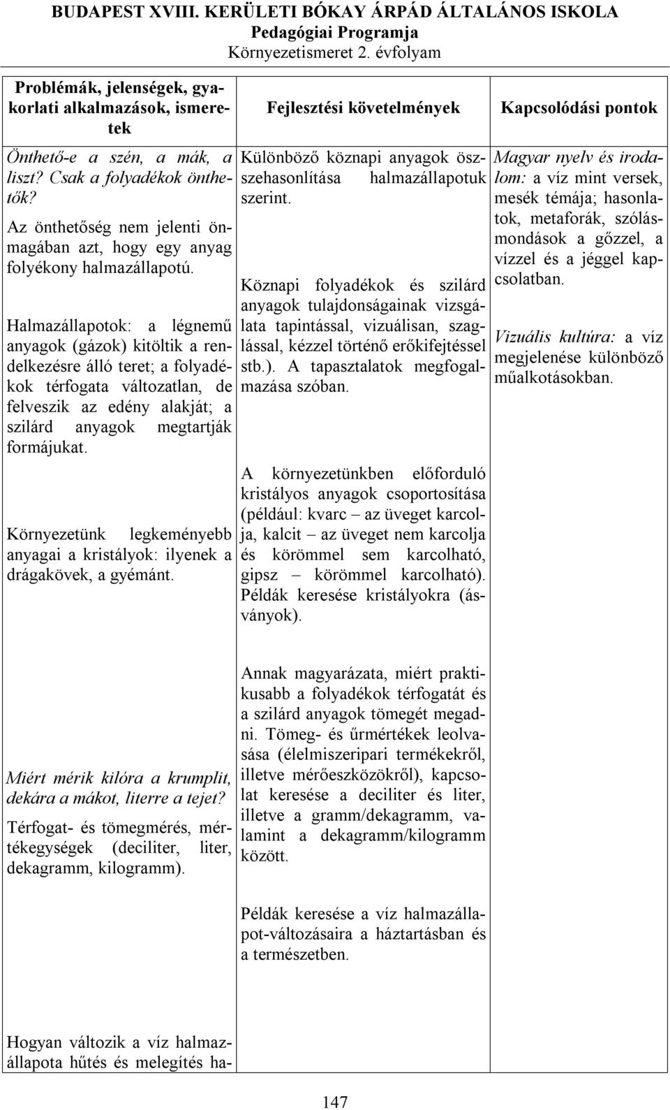 Halmazállapotok: a légnemű anyagok (gázok) kitöltik a rendelkezésre álló teret; a folyadékok térfogata változatlan, de felveszik az edény alakját; a szilárd anyagok megtartják formájukat.