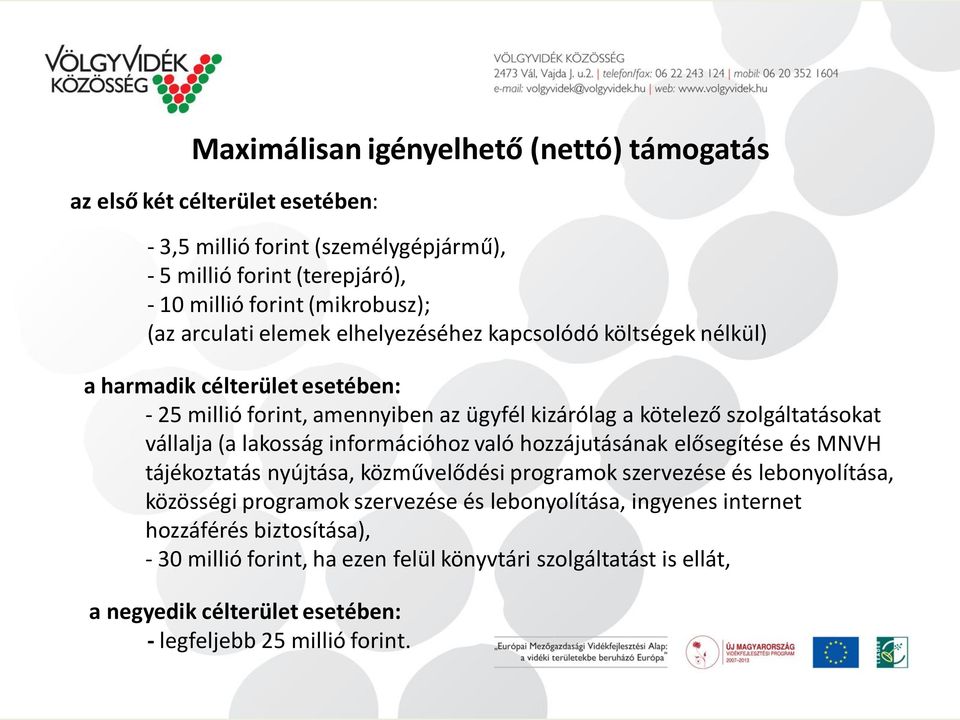 (a lakosság információhoz való hozzájutásának elősegítése és MNVH tájékoztatás nyújtása, közművelődési programok szervezése és lebonyolítása, közösségi programok szervezése és