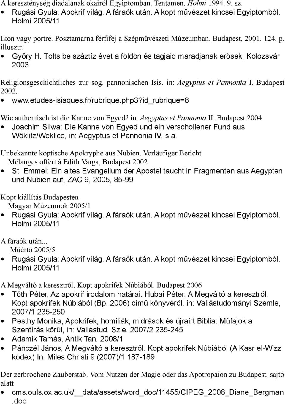 pannonischen Isis. in: Aegyptus et Pannonia I. Budapest 2002. www.etudes-isiaques.fr/rubrique.php3?id_rubrique=8 Wie authentisch ist die Kanne von Egyed? in: Aegyptus et Pannonia II.