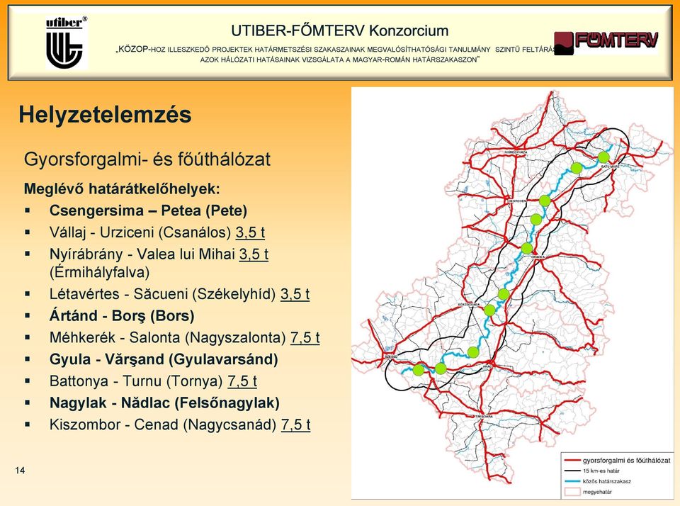 (Székelyhíd) 3,5 t Ártánd - Borş (Bors) Méhkerék - Salonta (Nagyszalonta) 7,5 t Gyula - Vărşand