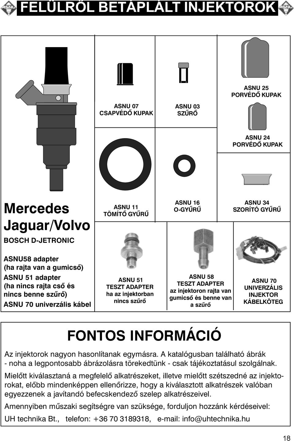 adapter (ha rajta van a gumicsõ) ASNU 51 adapter (ha nincs rajta csõ és nincs benne szûrõ) univerzális