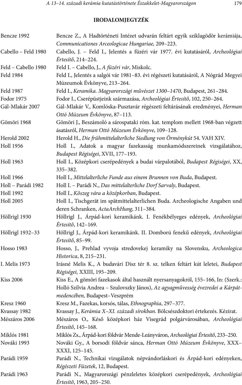 évi kutatásáról, Archeológiai Értesítő, 214 224. Feld Cabello 1980 Feld I. Cabello, J., A füzéri vár, Miskolc. Feld 1984 Feld I., Jelentés a salgói vár 1981 83.