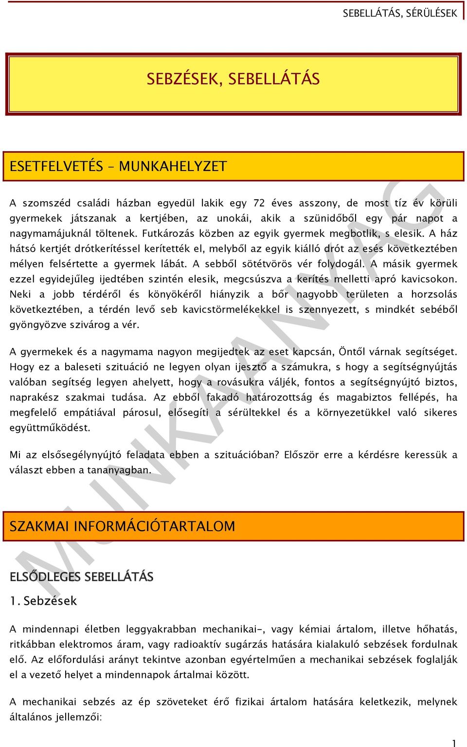 A ház hátsó kertjét drótkerítéssel kerítették el, melyből az egyik kiálló drót az esés következtében mélyen felsértette a gyermek lábát. A sebből sötétvörös vér folydogál.