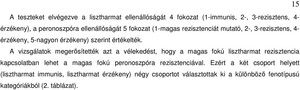 A vizsgálatok megerősítették azt a vélekedést, hogy a magas fokú lisztharmat rezisztencia kapcsolatban lehet a magas fokú peronoszpóra