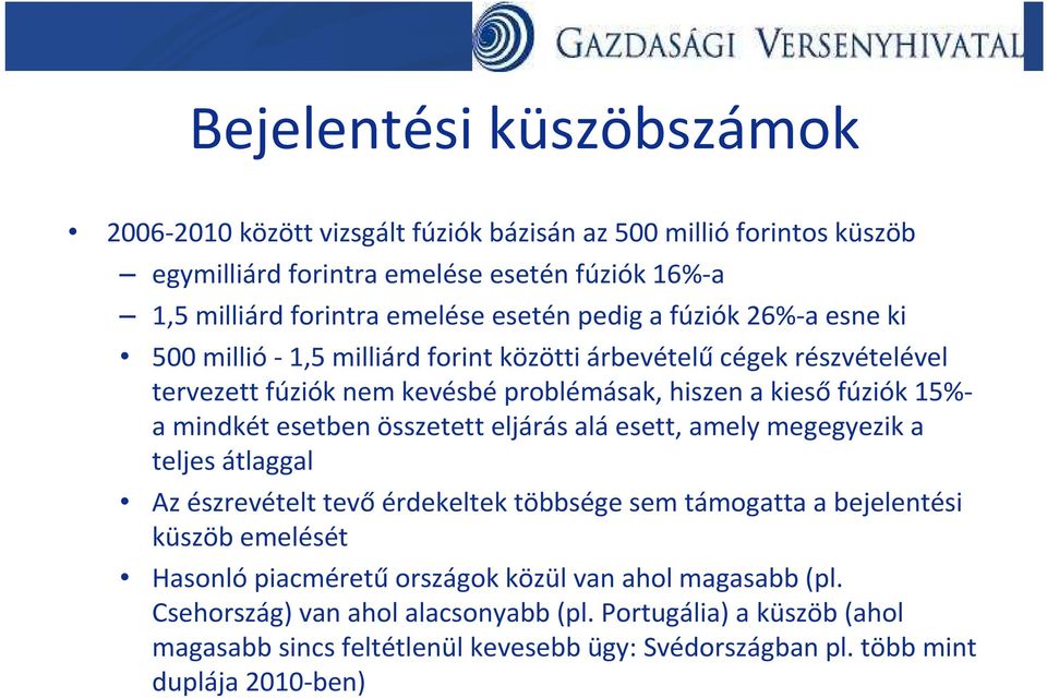 esetben összetett eljárás aláesett, amely megegyezik a teljes átlaggal Az észrevételt tevőérdekeltek többsége sem támogatta a bejelentési küszöb emelését