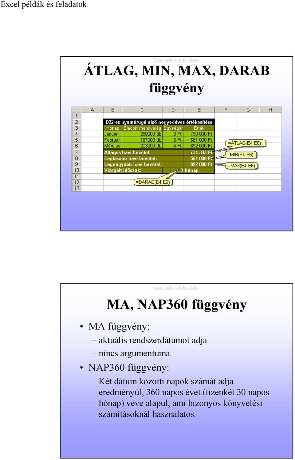 dátum közötti napok számát adja eredményül, 360 napos évet (tizenkét